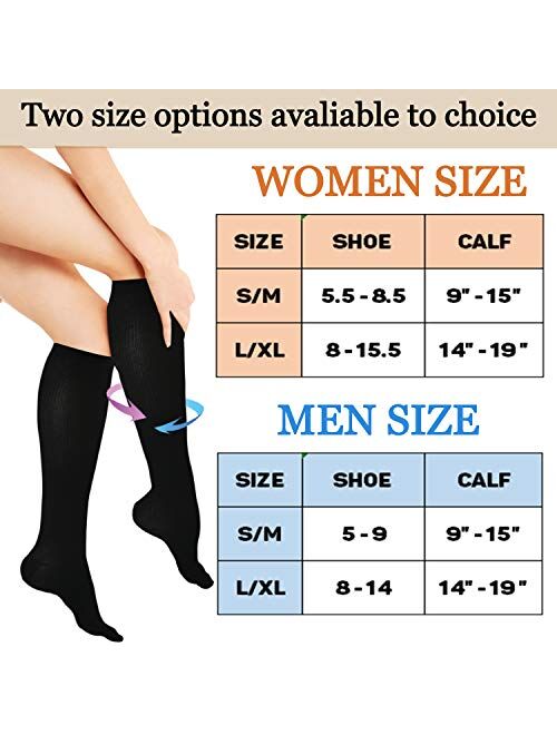 ACTINPUT Women& Men Compression Socks for Nurse,Medical,Running,Athletic (8 pairs) 15-20mmHg Knee High Socks