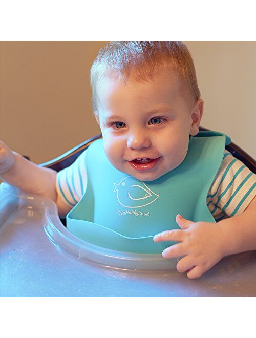 Silicone Baby Bibs Easily Wipe Clean - Comfortable Soft Waterproof Bib Keeps Stains Off, Set of 2 Colors