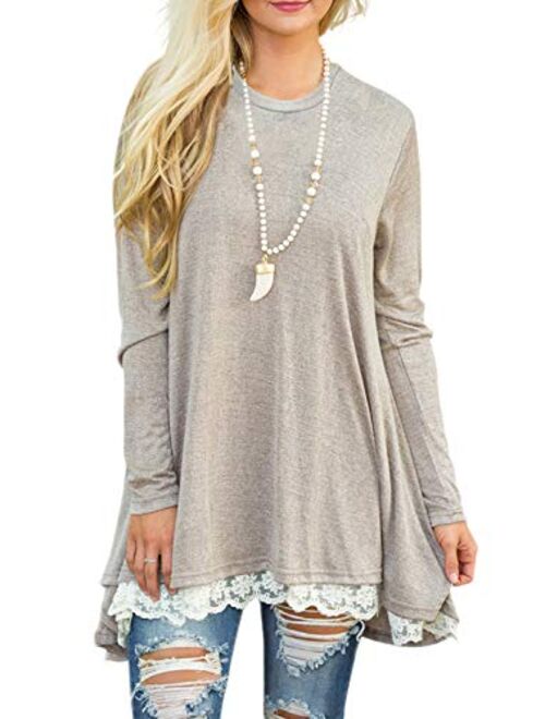 Buy Sanifer Women Lace Long Sleeve Tunic Top Blouse online | Topofstyle