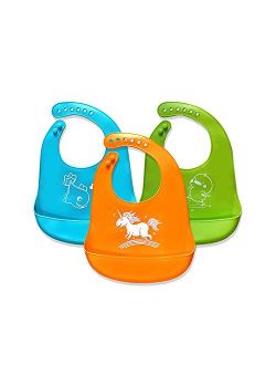 Baby Bibs,Silicone Bibs for Newborns Infant Toddlers,Comfortable Soft,Easily Wipes Clean,Baby Gifts,Set of 3 Colors (3pcs)