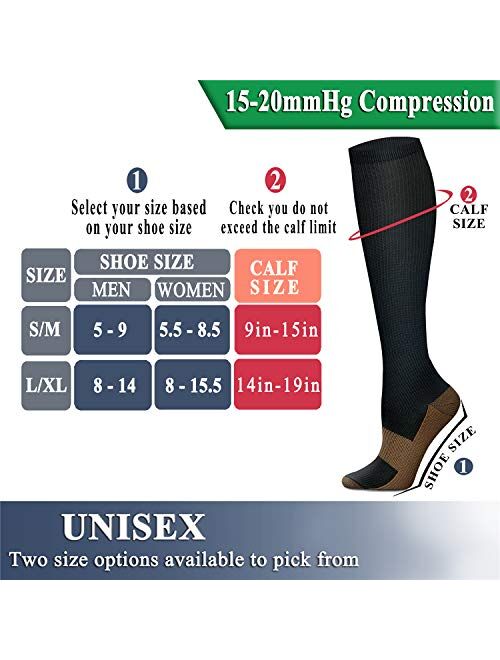 QUXIANG Copper Compression Socks (8 Pairs) for Women & Men- Best for Running, Athletic, Pregnancy and Travel - 15-20mmHg
