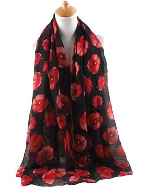 GERINLY Red Poppy Flower Scarfs for Women Lightweight Florals Shawl Wraps