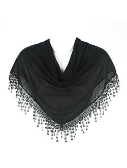 HatToSocks Triangle Scarf with Bobbin Lace Fringes for Women