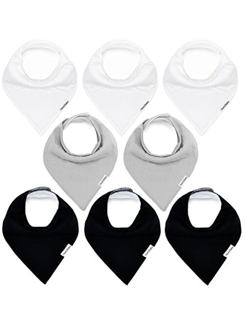 Baby Bandana Drool Bibs for Boys and Girls, Organic, Plain White, Black and Basic Grey, Unisex 8 Pack Baby Shower Gift Set for Teething and Drooling, Soft Absorbent.