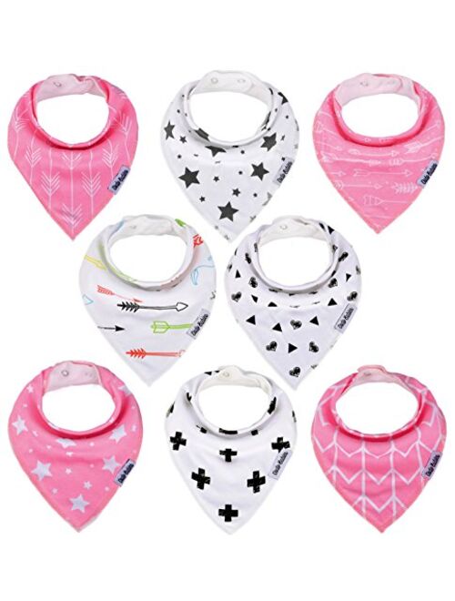 Dodo Babies Baby Bandana Drool Bib Set - 8pc Infant Bibs with 2 Pacifier Clips, Binky Case, Gift-Ready Bag - Soft Absorbent Cotton with Polyester Back - Adjustable Button