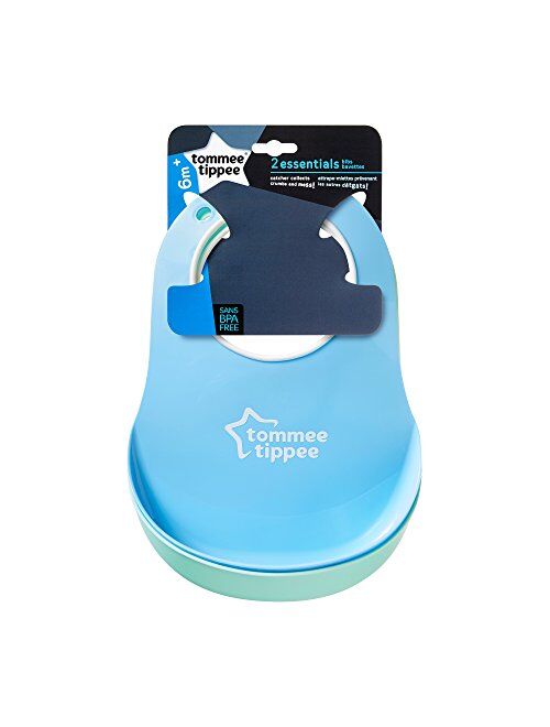 Tommee Tippee Essentials Baby Bibs - Crumb Catcher & Soft Edging Around Neck - Dishwasher Safe, BPA-Free, 6+ Months