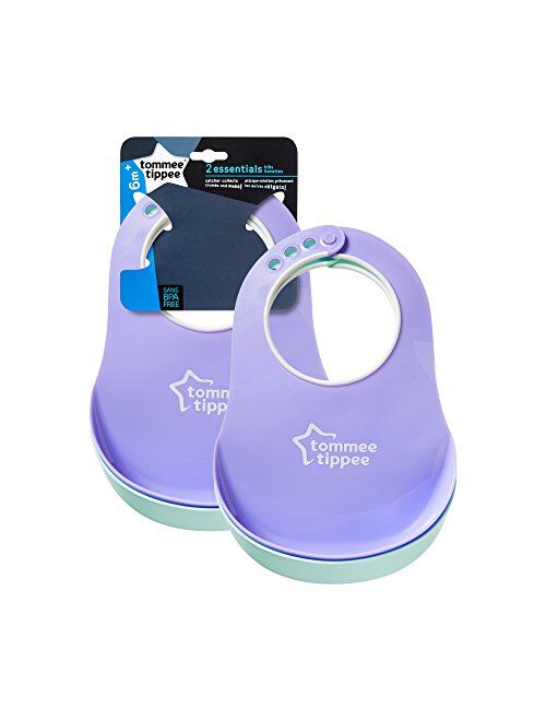 Tommee Tippee Essentials Baby Bibs - Crumb Catcher & Soft Edging Around Neck - Dishwasher Safe, BPA-Free, 6+ Months