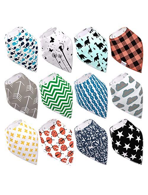 12- Pack Baby Bandana Drool Bibs for Drooling and Teething by Daulia, Unisex Super Absorbent Organic Cotton, Cute Baby Gift for Boys & Girls, Toddler Baby Shower Gift Set