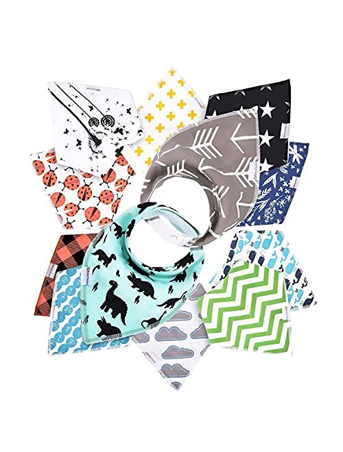 12- Pack Baby Bandana Drool Bibs for Drooling and Teething by Daulia, Unisex Super Absorbent Organic Cotton, Cute Baby Gift for Boys & Girls, Toddler Baby Shower Gift Set