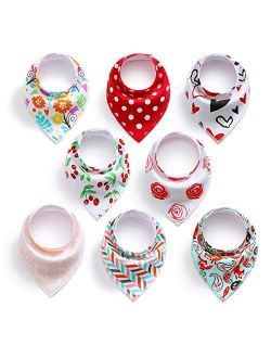 PandaEar Baby Bandana Drool Bibs 8 Pack for Drooling and Teething, Super Absorbent Hypoallergenic, Vibrant Colors for Girls