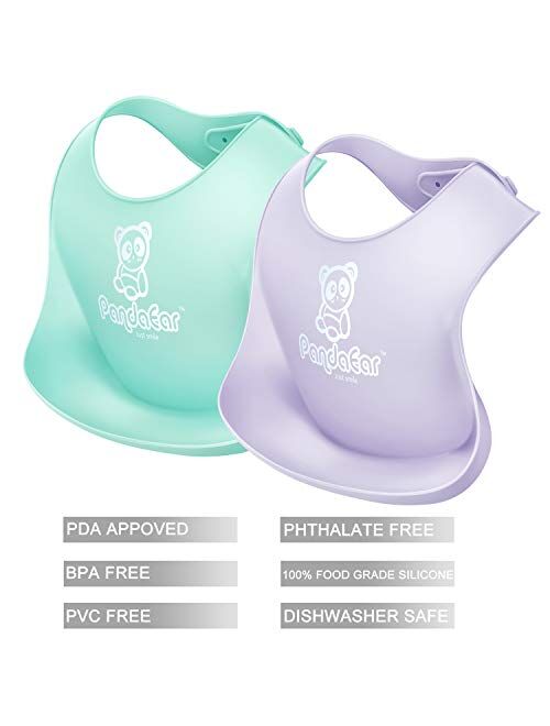 PandaEar Set of 2 Cute Soft Waterproof Silicone Bibs for Babies & Toddlers (10-72 Month) Waterproof, Soft, Unisex, Non Messy