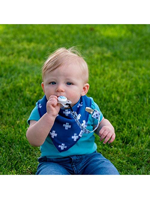 Dodo Babies Baby Bandana Drool Bib Set - 4pc Infant Bibs with 2 Pacifier Clips, Binky Case, Gift-Ready Bag - Soft Absorbent Cotton with Polyester Back - Adjustable Button