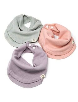 Indi by Kishu Baby - Infinity Scarf Bibs - Organic Drool Bib for Girls or Boys with Snaps - Organic Cotton Muslin - 3 Super Soft Solid Color Baby Drool Bibs