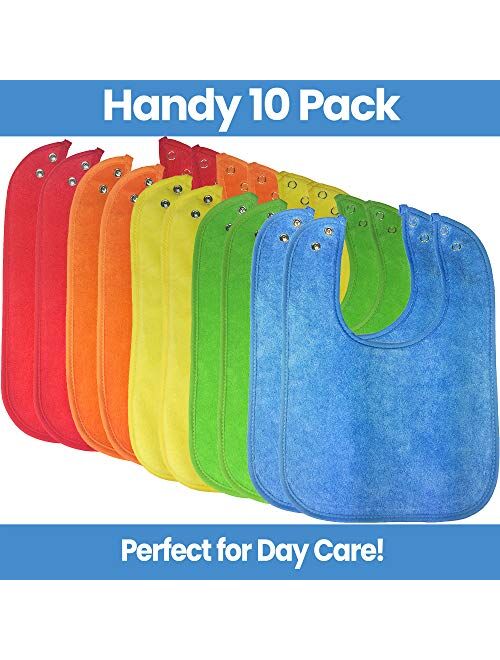 Waterproof Baby Bibs with Snaps, Unisex, Gift Box 10 Pack, Solid Colors