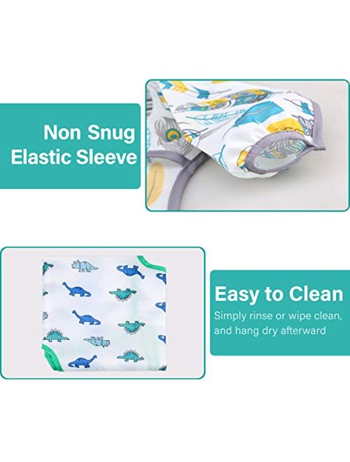 3 Pcs Long Sleeved Bib Set | Baby Waterproof Bibs with Pocket Bundle | Toddler Bib with Sleeves and Crumb Catcher | Stain and Odor Resistance Play Smock Apron