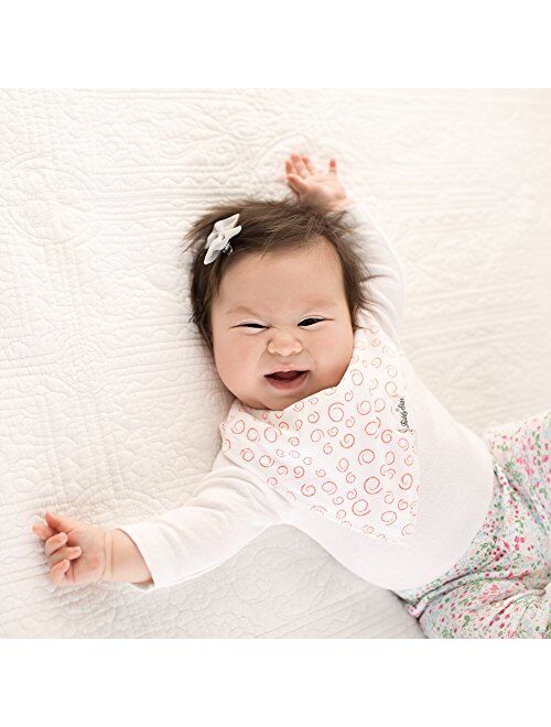 KiddyStar Baby Bandana Drool Bibs for Girls Pack of 8 Adjustable Snaps Stylish Pink & White Design Super Absorbent, Soft, 100% Organic Cotton & Polyester Fleece Girl Bibs