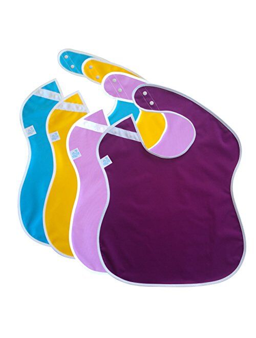 Large Toddler Bib. Waterproof with Snaps. Wide Coverage Helps Keep Stains Off Your Childs Clothing. Plain Color Baby Gift Set Pack of Boy and Girl Bibs.