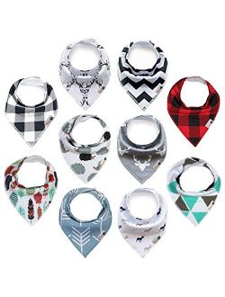 Baby Bandana Drool Bibs 10-Pack for Boys & Girls, Unisex,"Little Reindeer" Baby Shower Gift, 100% Organic Cotton, Soft, Absorbent and Stylish, for Drooling and Teething I