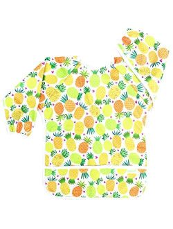 Wegreeco Baby Bib, Toddler Children's Leak-Free Baby Bib with Sleeves, Washable/Lightweight/Wipeable (6-24 Months) Baby Bib Shirt with Pocket
