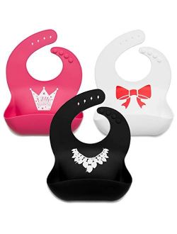 Kids N' Such Baby Bibs for Boys 3 Pack- 100% Food Grade Silicon- Waterproof with Food Catcher- Adorable Designs for Your Hip Baby Boy