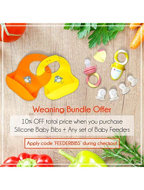 NatureBond Silicone Baby Bibs for Babies & Toddlers (2 PCs) | Free Waterproof Pouch | Wipes Clean Easily, Soft, Unisex, Adorable in Appetite Stimulating Colors