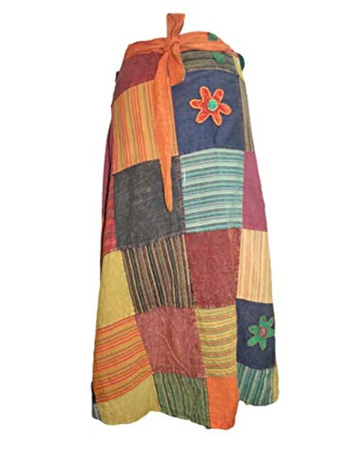 Agan Traders Women's Hippie Gypsy Long Wrap Patch Cotton Boho Renaissance Skirt Maxi