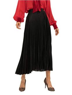 YGYEEG Women's Premium Metallic Holiday Pleated Skirts Shimmer Sparkly Formal Accordion Midi Skirt