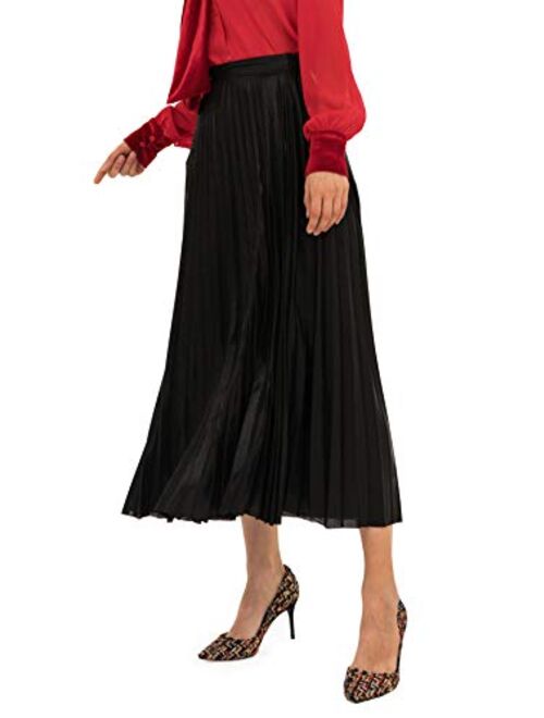 YGYEEG Women's Premium Metallic Holiday Pleated Skirts Shimmer Sparkly Formal Accordion Midi Skirt