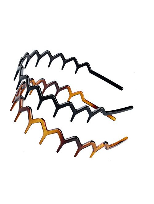 Set of 2 Zig Zag Black Plastic Sharks Tooth Hair Comb Headband