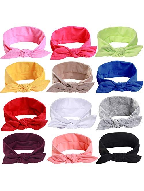 12pcs Solid Color Women Headbands Headwraps Hair Band Cotton Stretchy Turban Bows Accessories for Women Fashion Sport