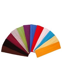 Kenz Laurenz 12-Piece Cotton Elastic Stretch Headbands, Assorted Colors