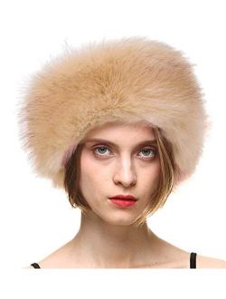 FHQHTH Faux Fur Headband with Elastic Fluffy Fur Hat Winter Ear Warmer Women Earmuff Ski Cold Weather Caps