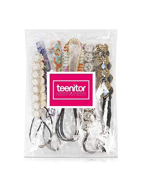 Teenitor 6 Pieces Elastic Rhinestone Beaded Women Headbands, Handmade Vintage Jewelry Hair Bands for Girl Hair Accessories 20-26.8 Multicolor