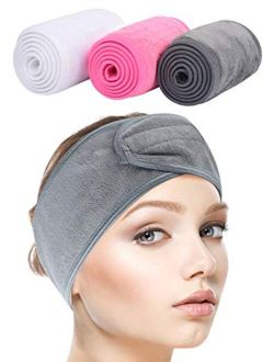Sinland Spa Headband for Women 3 Counts Adjustable Makeup Hair Band with Magic Tape,Head Wrap for Face Care, Makeup and Sports