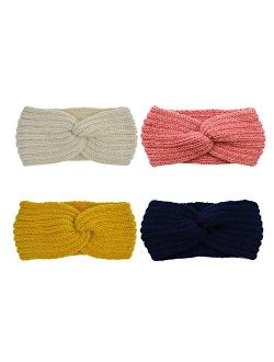 DRESHOW Crochet Turban Headband for Women Warm Bulky Crocheted Headwrap