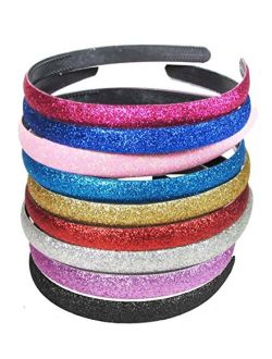 lasenersm Girls/Women Mixed Color Glitter Headband Headwear Hairband or Hair Hoop Set of 9