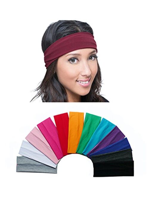 Yeshan Pack of 12 Wicking Stretchy Athletic Bandana Headbands/Head wrap/Yoga Headband/Head Scarf/Best Looking Hairband for Sports or Fashion