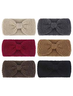 DRESHOW 6 Pack Crochet Turban Headband for Women Warm Bulky Crocheted Headwrap