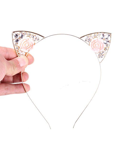 VK Accessories Rose Pink Flower Cat Ear Headband for Women