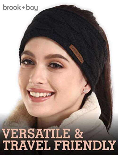Womens Winter Ear Warmer Headband - Cable Knit Fleece Lined Ear Cover & Headwrap - Soft, Stretchy & Thick Head Wrap
