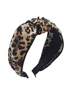 Leopard Print Headbands for Women - 1Pcs Hair Hoops with Cross Knot Hairbands with Cloth Wrapped Headwear Styling Tools Accessories for Washing Face Spa Mask Shower