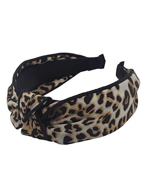 Leopard Print Headbands for Women - 1Pcs Hair Hoops with Cross Knot Hairbands with Cloth Wrapped Headwear Styling Tools Accessories for Washing Face Spa Mask Shower