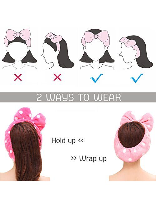 2 Pack Hairizone Makeup Headbands for Washing Face Shower Spa Mask, Soft and Cute Big Bow Hair Bands for Women and Girls