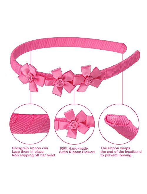7Rainbows Boutique Grosgrain Ribbon Floral Headbands for Girls Toddlers Teens