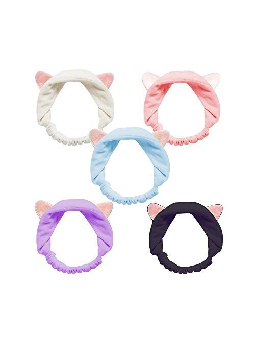 Cat Ears Headbands, Teenitor Elastic Women's Lovely Etti Hair Band, Wash Face Spa Headband-Washable Facial Band Makeup Wrap Headbands Christmas Gift Fits All Head Sizes, 