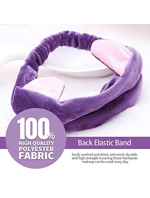 Cat Ears Headbands, Teenitor Elastic Women's Lovely Etti Hair Band, Wash Face Spa Headband-Washable Facial Band Makeup Wrap Headbands Christmas Gift Fits All Head Sizes, 