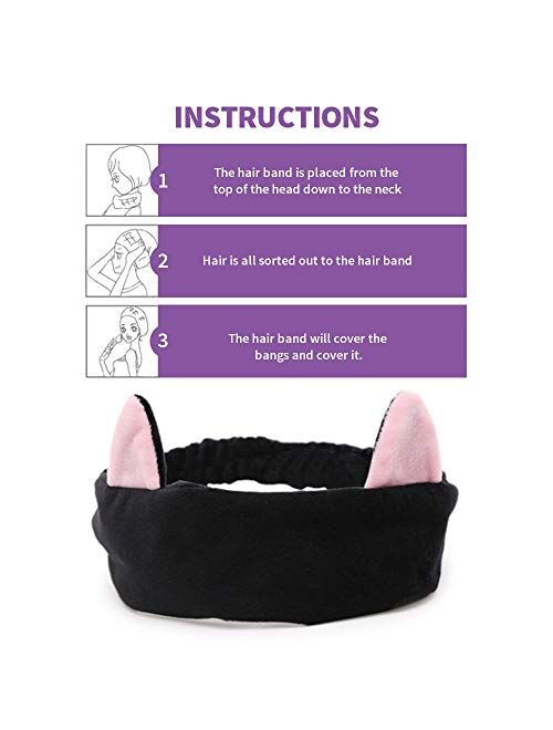 Cat Ears Headbands, Teenitor Elastic Women's Lovely Etti Hair Band, Wash Face Spa Headband-Washable Facial Band Makeup Wrap Headbands Christmas Gift Fits All Head Sizes, 