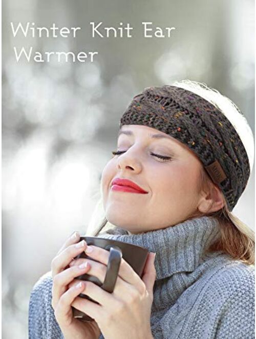 4 Pieces Women Warm Fuzzy Fleece Lined Headband Winter Knit Ear Warmer Headwrap Confetti Thick Cable Headband