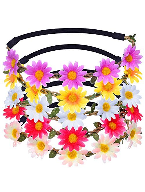eBoot Multicolor Daisy Flower Headband Crown with Adjustable Elastic Ribbon