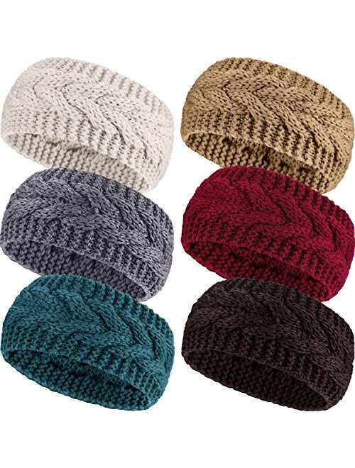 3 or 6 Pieces Headband Women's Cable Knitted Hairband Winter Chunky Ear Warmer (Assorted Color, 6 Pieces)